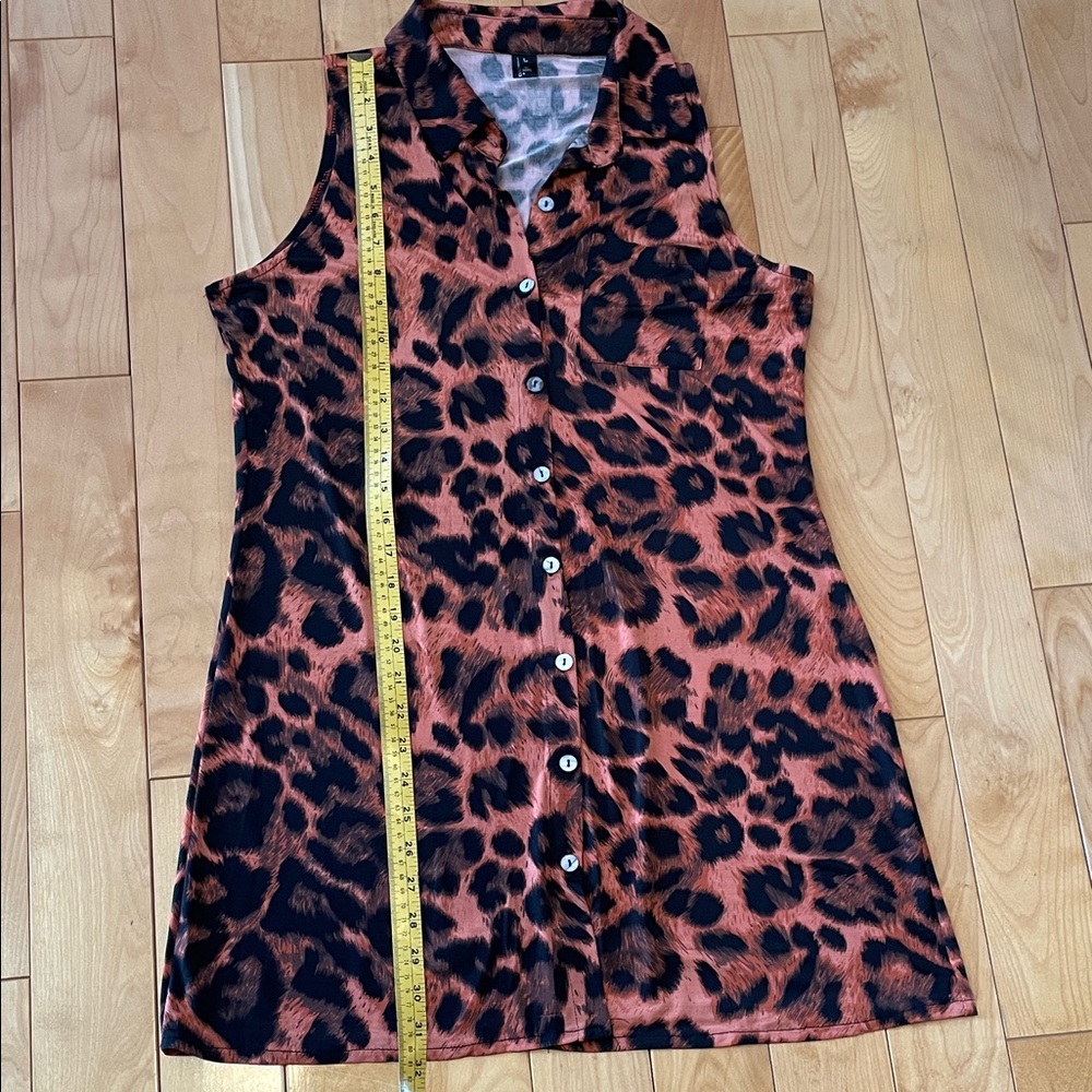 M-L.  Silky Leopard Print Sleeveless Mini Dress - Picture 4 of 6